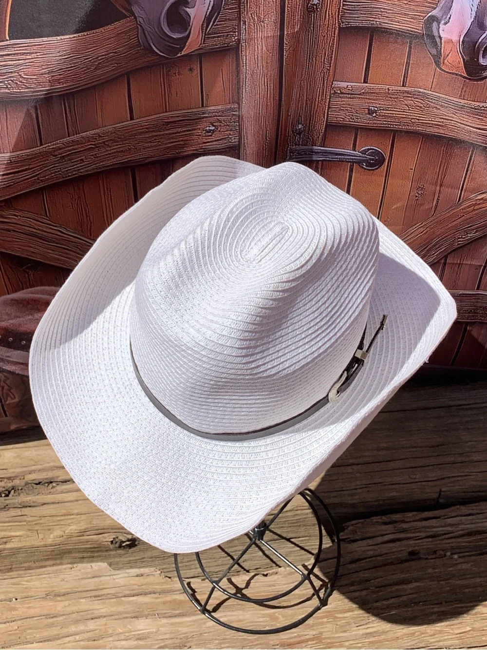 White Straw Cattlemen Cowgirl Hat Adjustable w/Shapable Brim - Picture 5 of 8